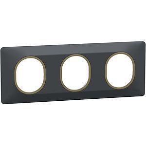 Schneider Ovalis - plaque de finition - 3 postes horizontal - 71mm - anthracite - laiton