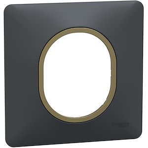 Schneider Ovalis - Plaque de finition - 1 poste Anthracite bague effet Laiton